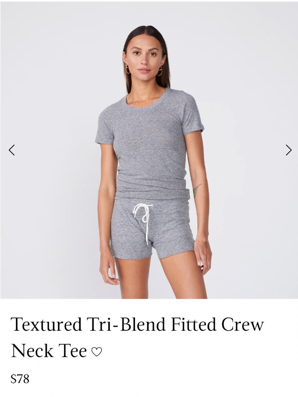 Monrow Textured Tri-Blend Fitted Crew Neck Tee , xs